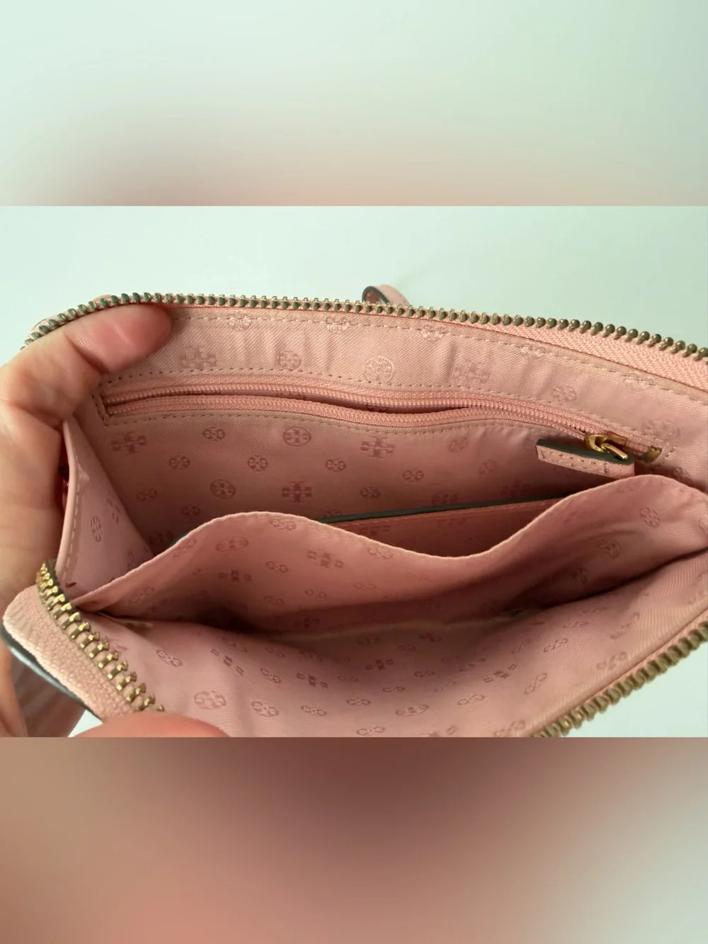 Tory Burch Saffiano Leather Wristlet Wallet in Blush Pink